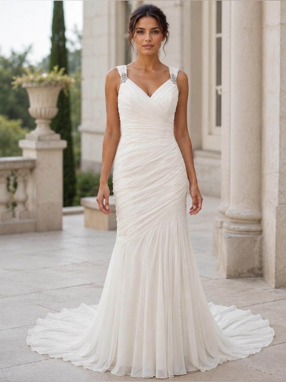 Victoria Jane by Ronald Joyce White Ruched Mermaid Wedding Dress Size 12